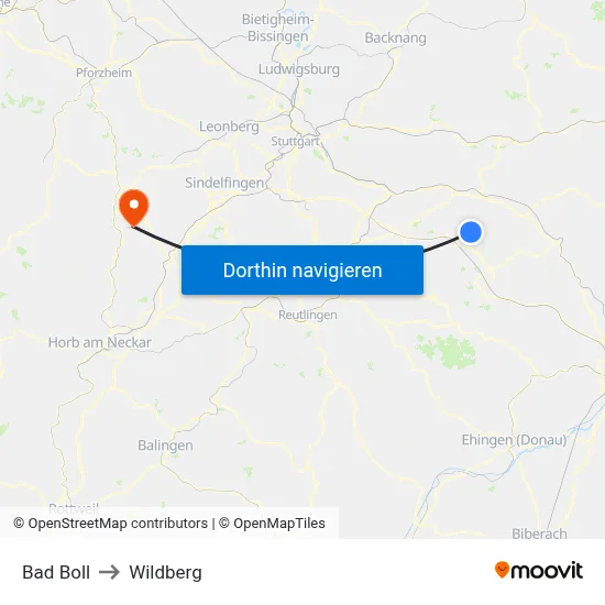 Bad Boll to Wildberg map