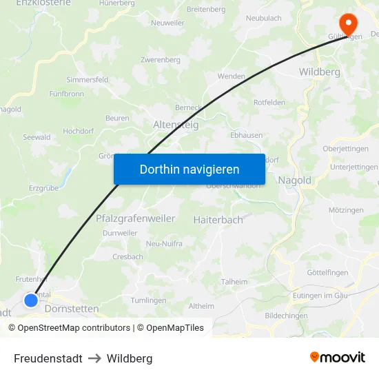 Freudenstadt to Wildberg map