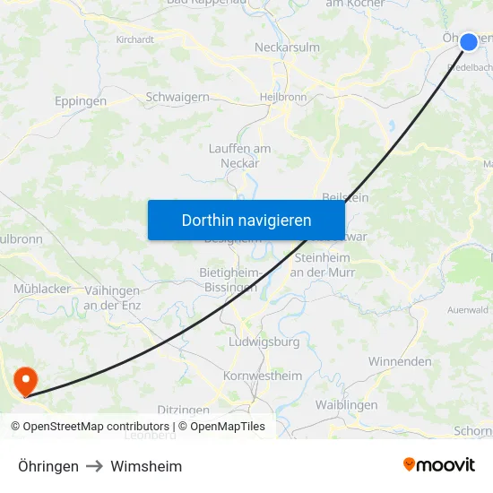 Öhringen to Wimsheim map