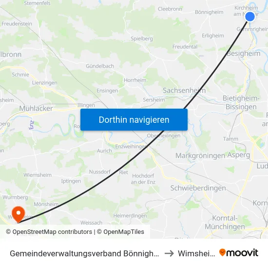 Gemeindeverwaltungsverband Bönnigheim to Wimsheim map