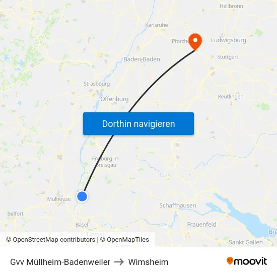 Gvv Müllheim-Badenweiler to Wimsheim map