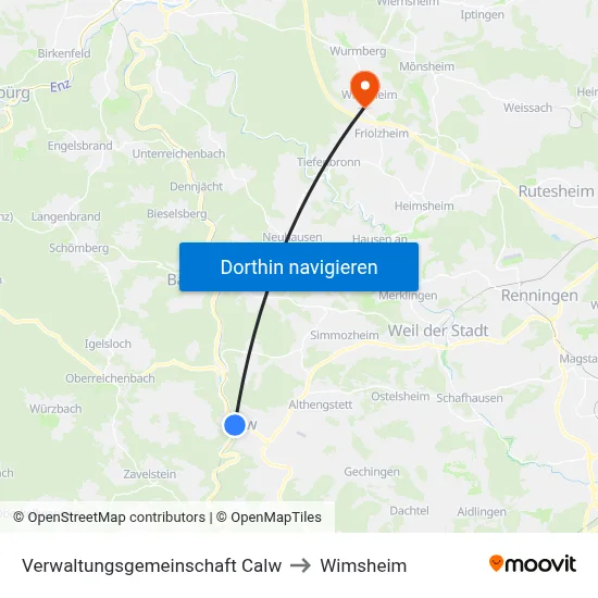 Verwaltungsgemeinschaft Calw to Wimsheim map