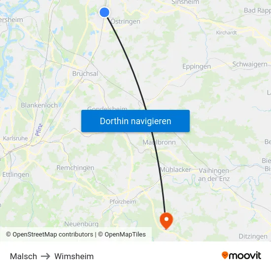Malsch to Wimsheim map
