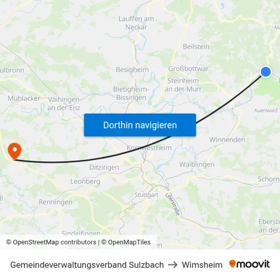 Gemeindeverwaltungsverband Sulzbach to Wimsheim map