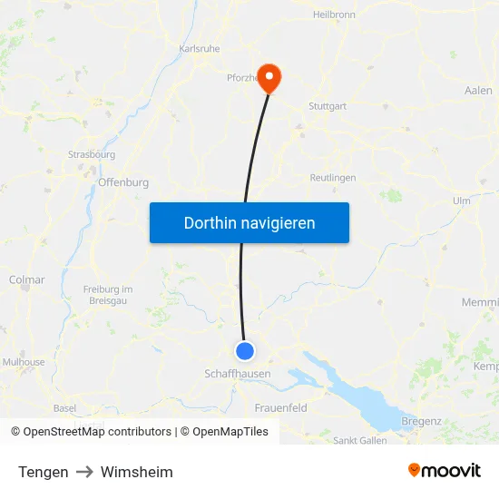 Tengen to Wimsheim map