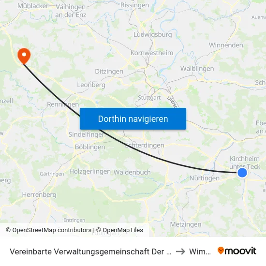 Vereinbarte Verwaltungsgemeinschaft Der Stadt Kirchheim Unter Teck to Wimsheim map