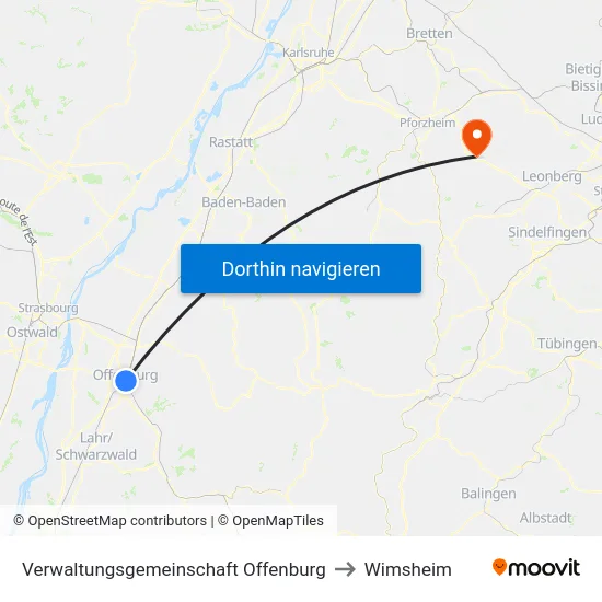 Verwaltungsgemeinschaft Offenburg to Wimsheim map