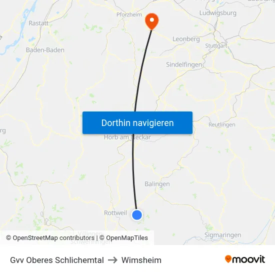 Gvv Oberes Schlichemtal to Wimsheim map