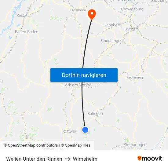 Weilen Unter den Rinnen to Wimsheim map
