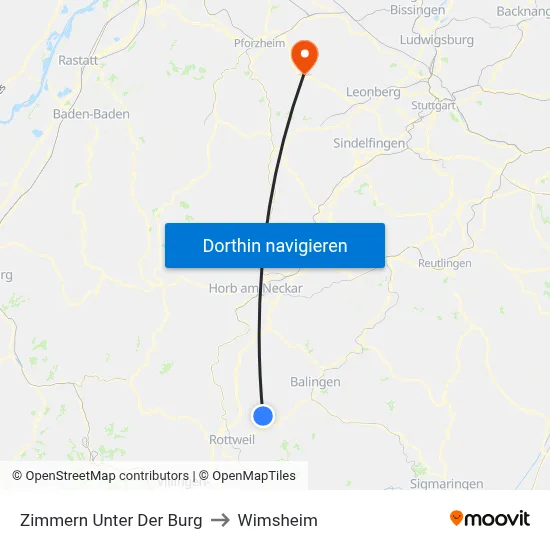 Zimmern Unter Der Burg to Wimsheim map