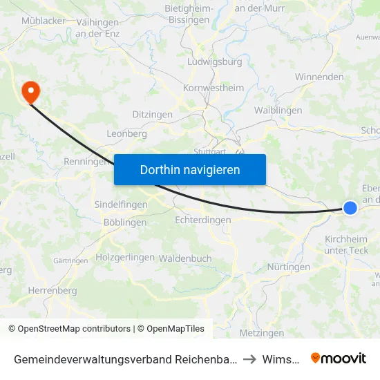 Gemeindeverwaltungsverband Reichenbach An Der Fils to Wimsheim map