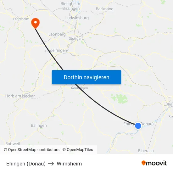 Ehingen (Donau) to Wimsheim map
