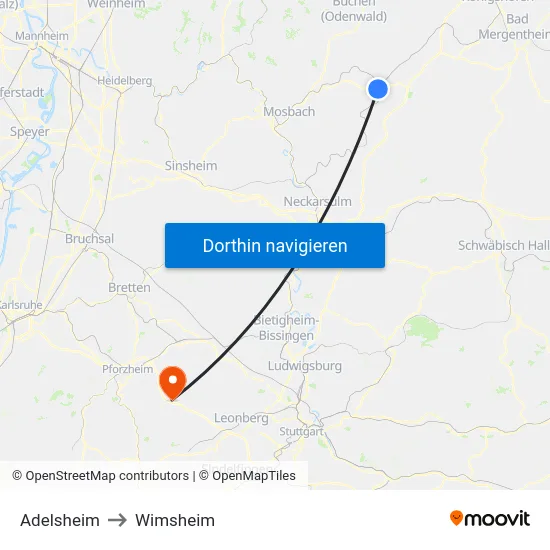 Adelsheim to Wimsheim map