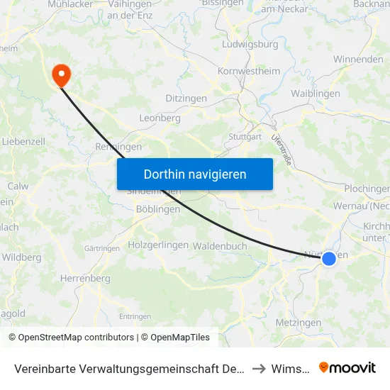 Vereinbarte Verwaltungsgemeinschaft Der Stadt Nürtingen to Wimsheim map
