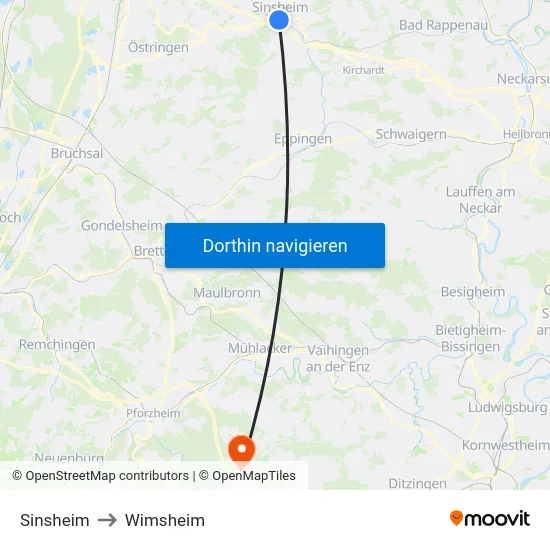 Sinsheim to Wimsheim map