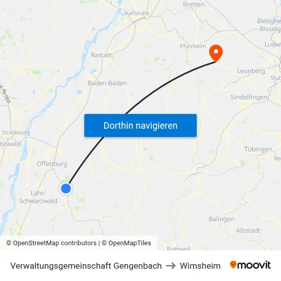 Verwaltungsgemeinschaft Gengenbach to Wimsheim map