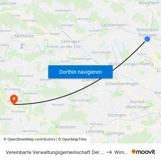 Vereinbarte Verwaltungsgemeinschaft Der Stadt Bietigheim-Bissingen to Wimsheim map