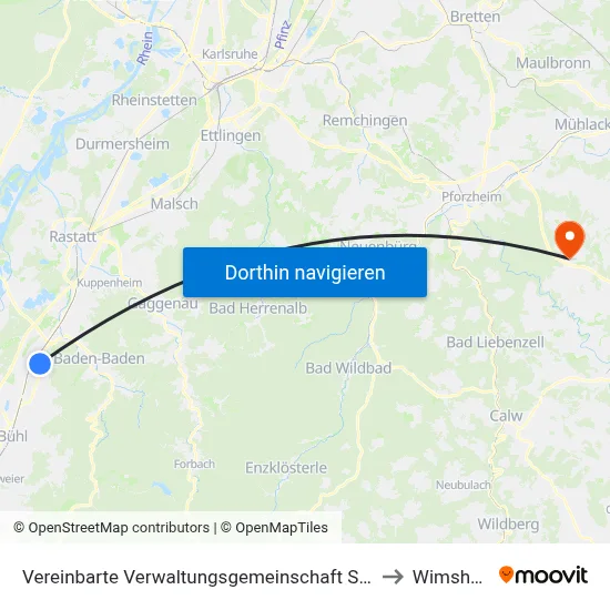 Vereinbarte Verwaltungsgemeinschaft Sinzheim to Wimsheim map