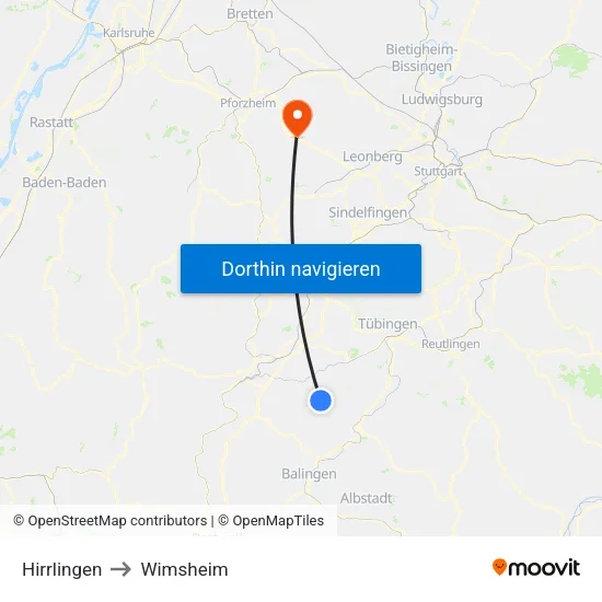 Hirrlingen to Wimsheim map