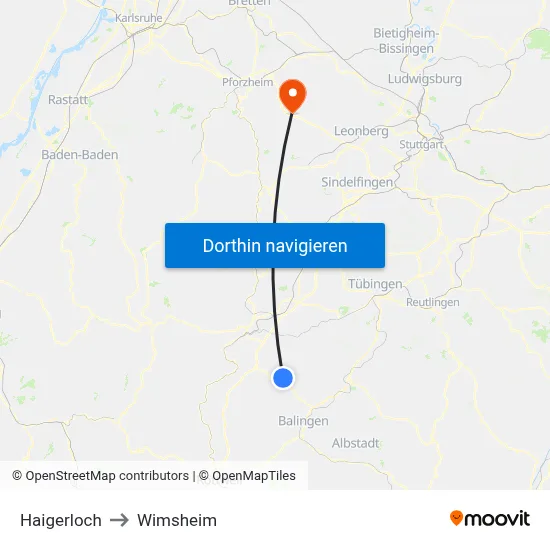 Haigerloch to Wimsheim map