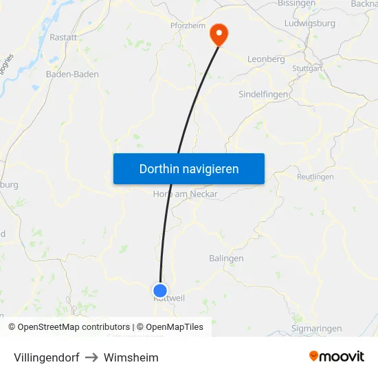 Villingendorf to Wimsheim map