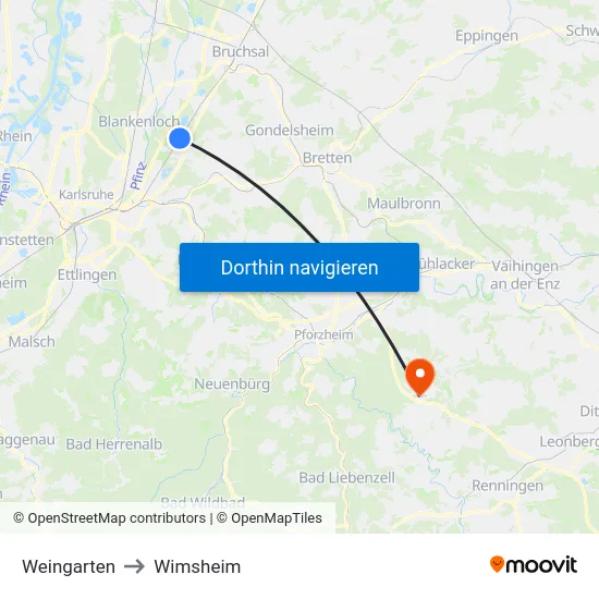 Weingarten to Wimsheim map