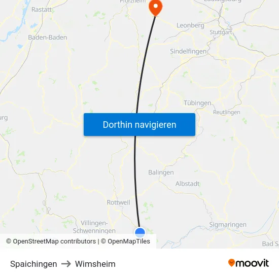 Spaichingen to Wimsheim map