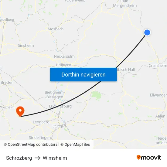 Schrozberg to Wimsheim map