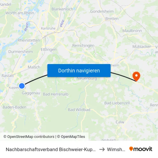 Nachbarschaftsverband Bischweier-Kuppenheim to Wimsheim map