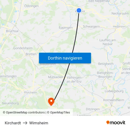 Kirchardt to Wimsheim map