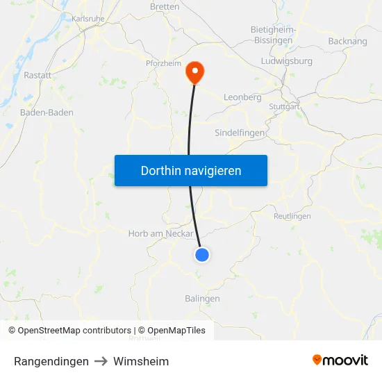 Rangendingen to Wimsheim map