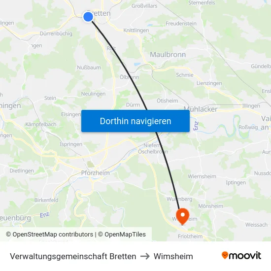 Verwaltungsgemeinschaft Bretten to Wimsheim map