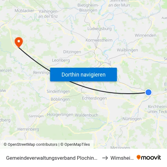 Gemeindeverwaltungsverband Plochingen to Wimsheim map