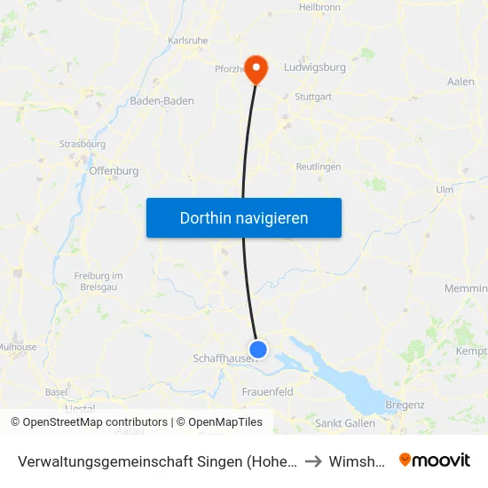 Verwaltungsgemeinschaft Singen (Hohentwiel) to Wimsheim map