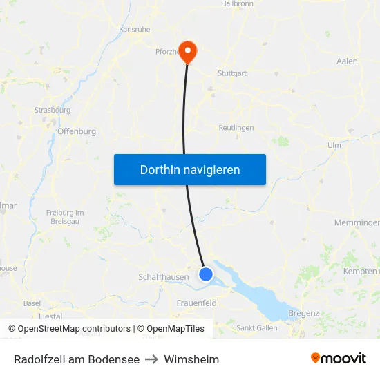 Radolfzell am Bodensee to Wimsheim map