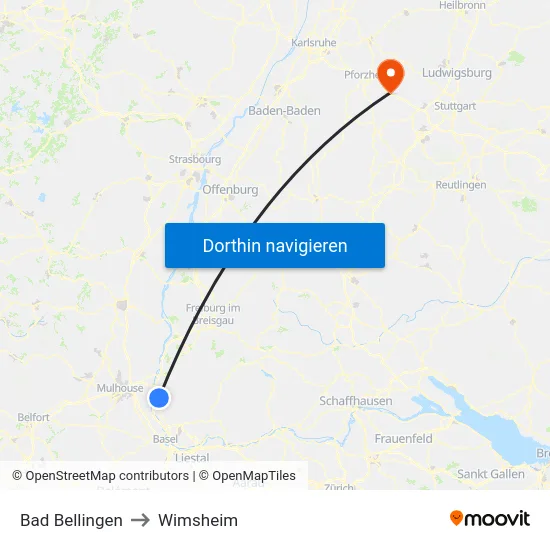 Bad Bellingen to Wimsheim map