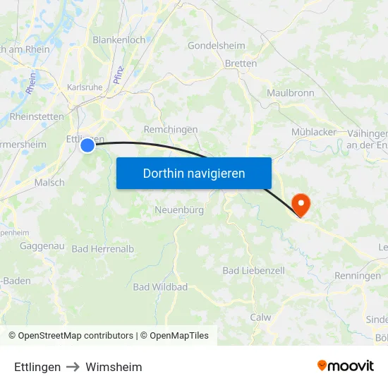 Ettlingen to Wimsheim map