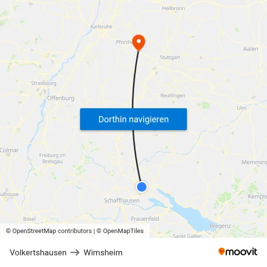 Volkertshausen to Wimsheim map