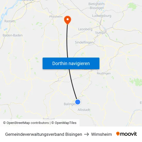 Gemeindeverwaltungsverband Bisingen to Wimsheim map