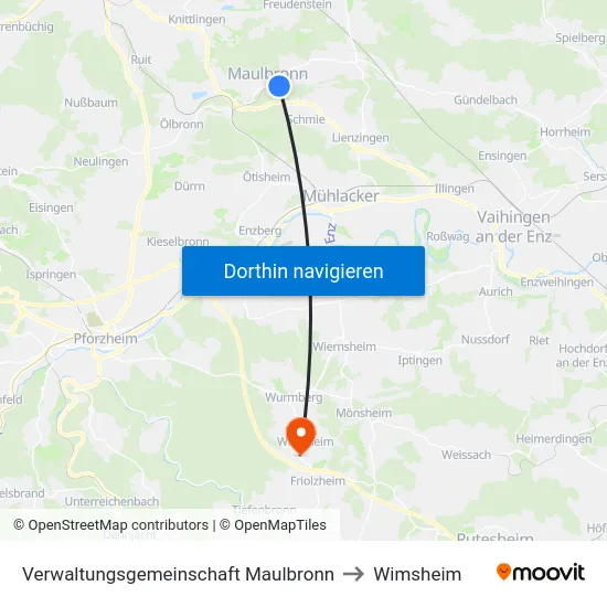 Verwaltungsgemeinschaft Maulbronn to Wimsheim map