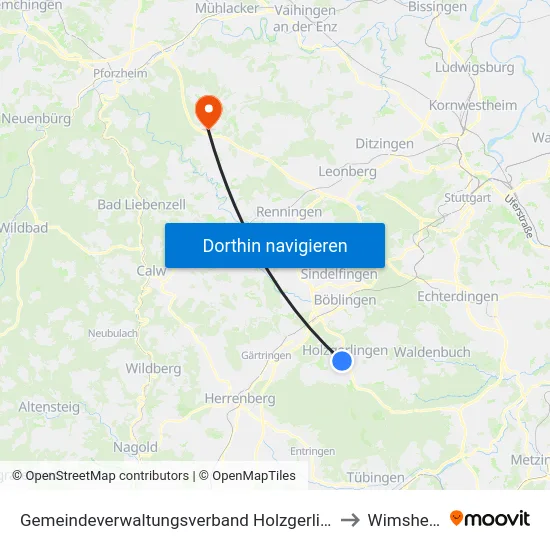 Gemeindeverwaltungsverband Holzgerlingen to Wimsheim map