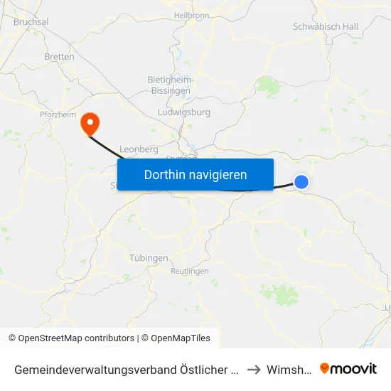 Gemeindeverwaltungsverband Östlicher Schurwald to Wimsheim map