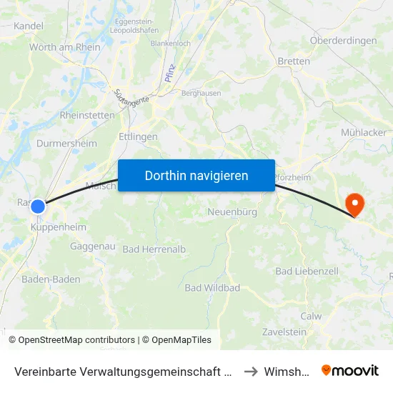 Vereinbarte Verwaltungsgemeinschaft Rastatt to Wimsheim map