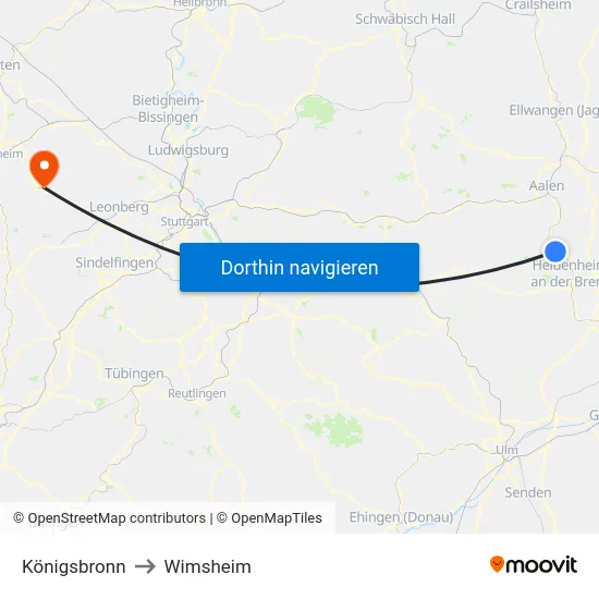 Königsbronn to Wimsheim map