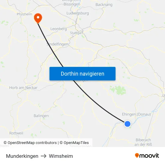 Munderkingen to Wimsheim map