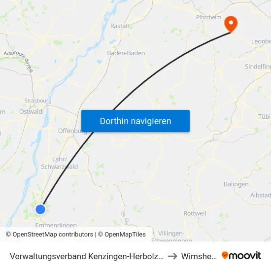 Verwaltungsverband Kenzingen-Herbolzheim to Wimsheim map