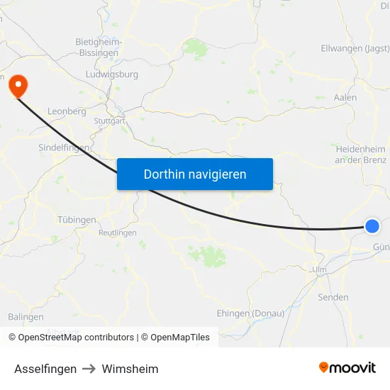 Asselfingen to Wimsheim map