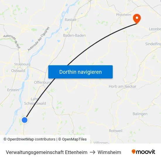 Verwaltungsgemeinschaft Ettenheim to Wimsheim map