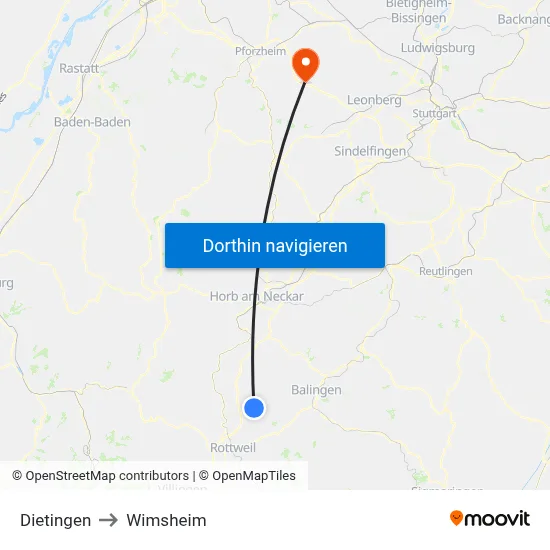 Dietingen to Wimsheim map