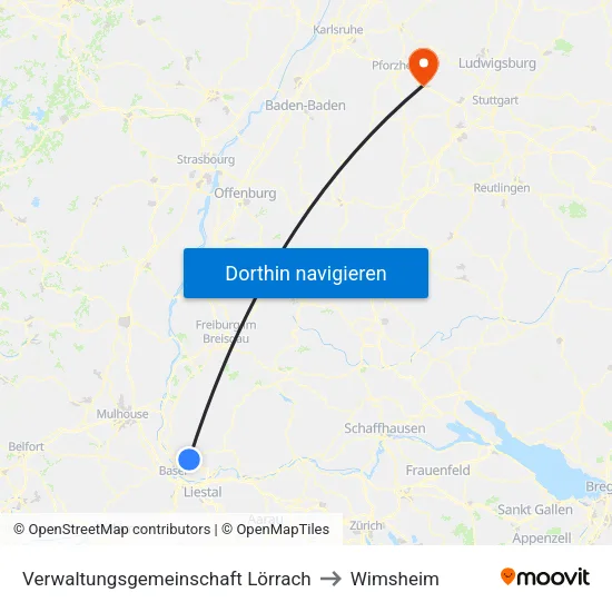 Verwaltungsgemeinschaft Lörrach to Wimsheim map